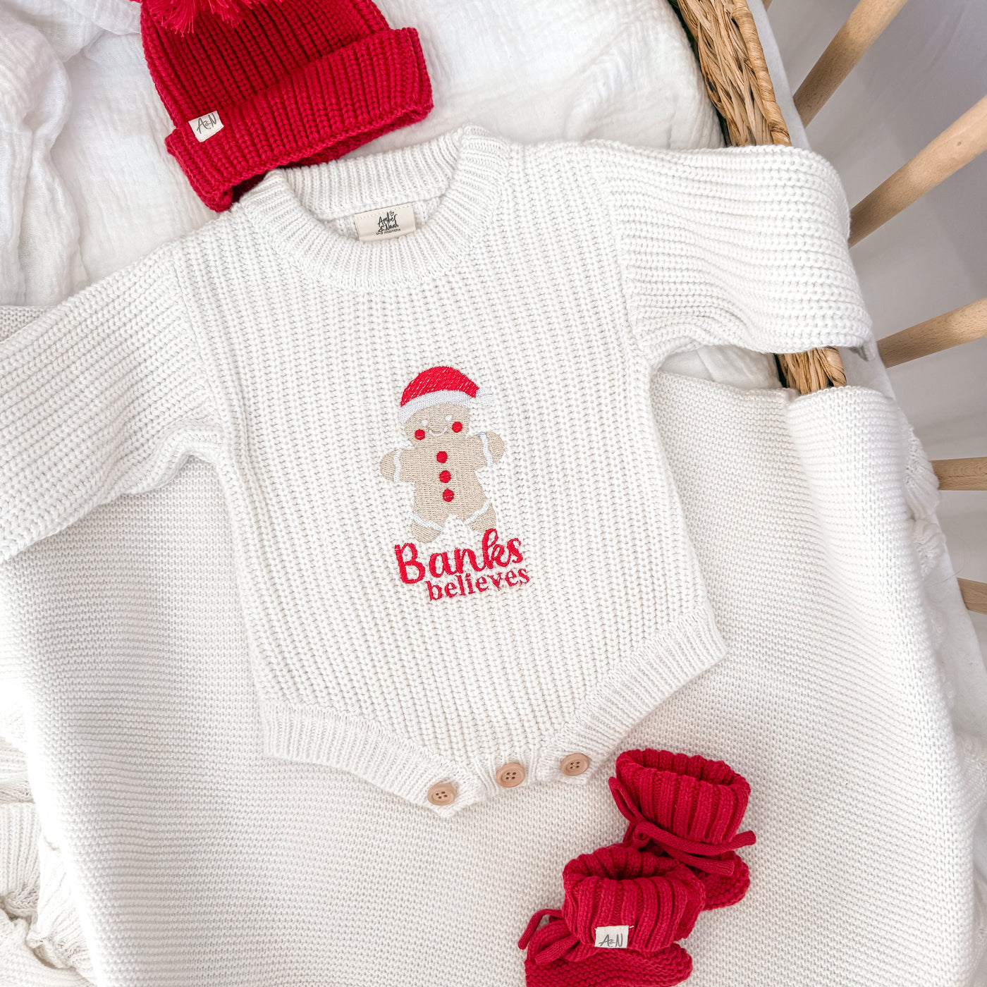 Gingerbread Man Christmas Personalised Luxury Knitted Romper