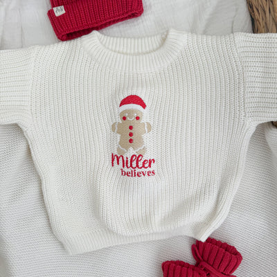 Gingerbread Man Personalised Christmas Knitted Jumper
