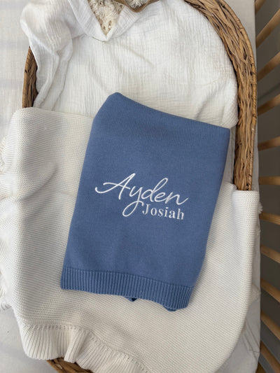 Blue Personalised Blanket - Signature Font