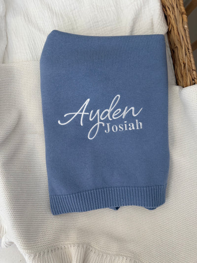 Blue Personalised Blanket - Signature Font