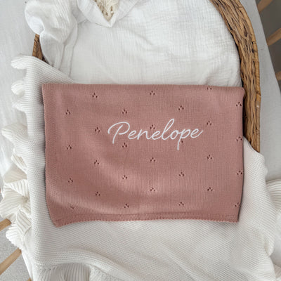 Pink Pointelle Personalised Baby Knit Blanket - Signature Font