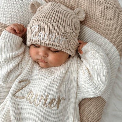 Personalised Knitted Jumper and Bear Hat Bundle