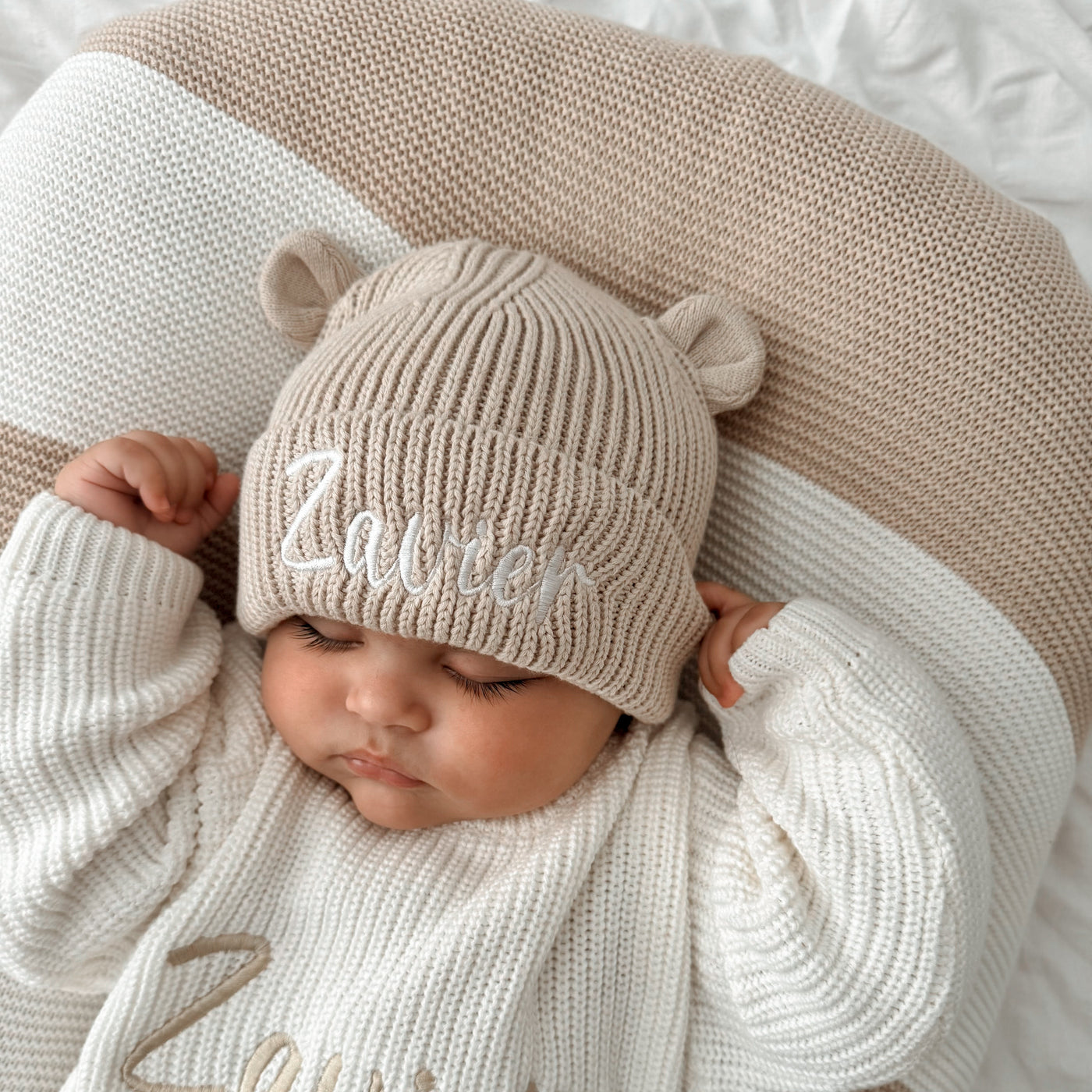 Personalised Teddy Bear Stone Knitted Hat
