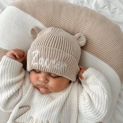 Personalised Teddy Bear Stone Knitted Hat
