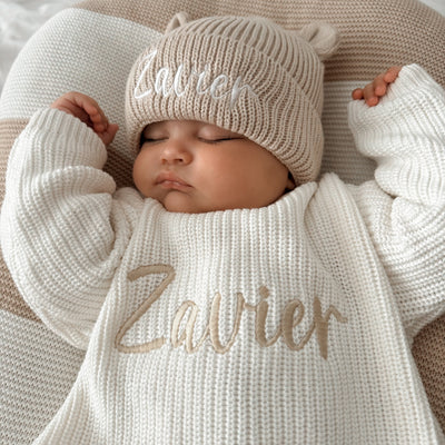 Personalised Knitted Jumper and Bear Hat Bundle