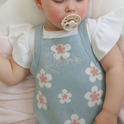Blue Floral Embroidered Romper