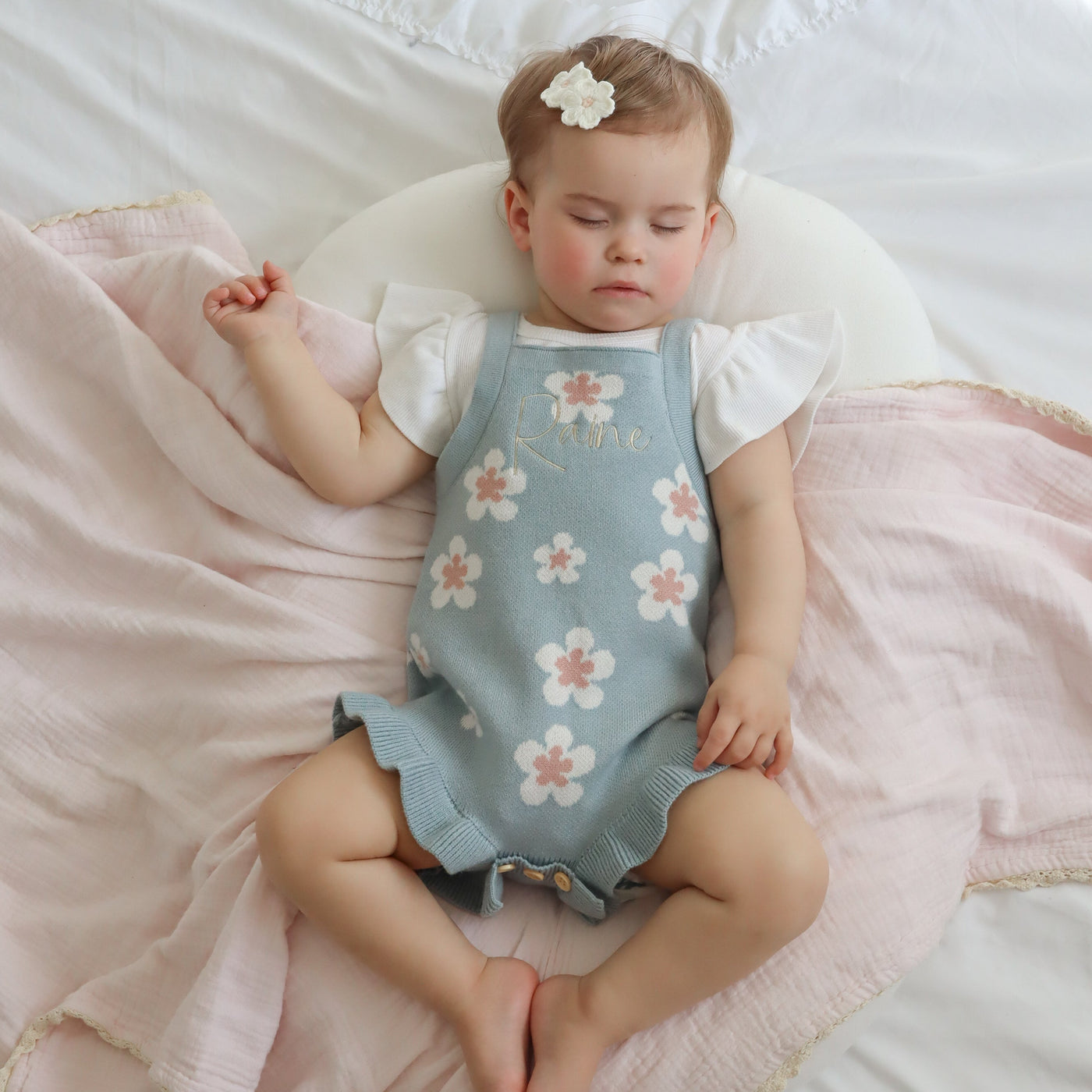 Blue Floral Embroidered Romper