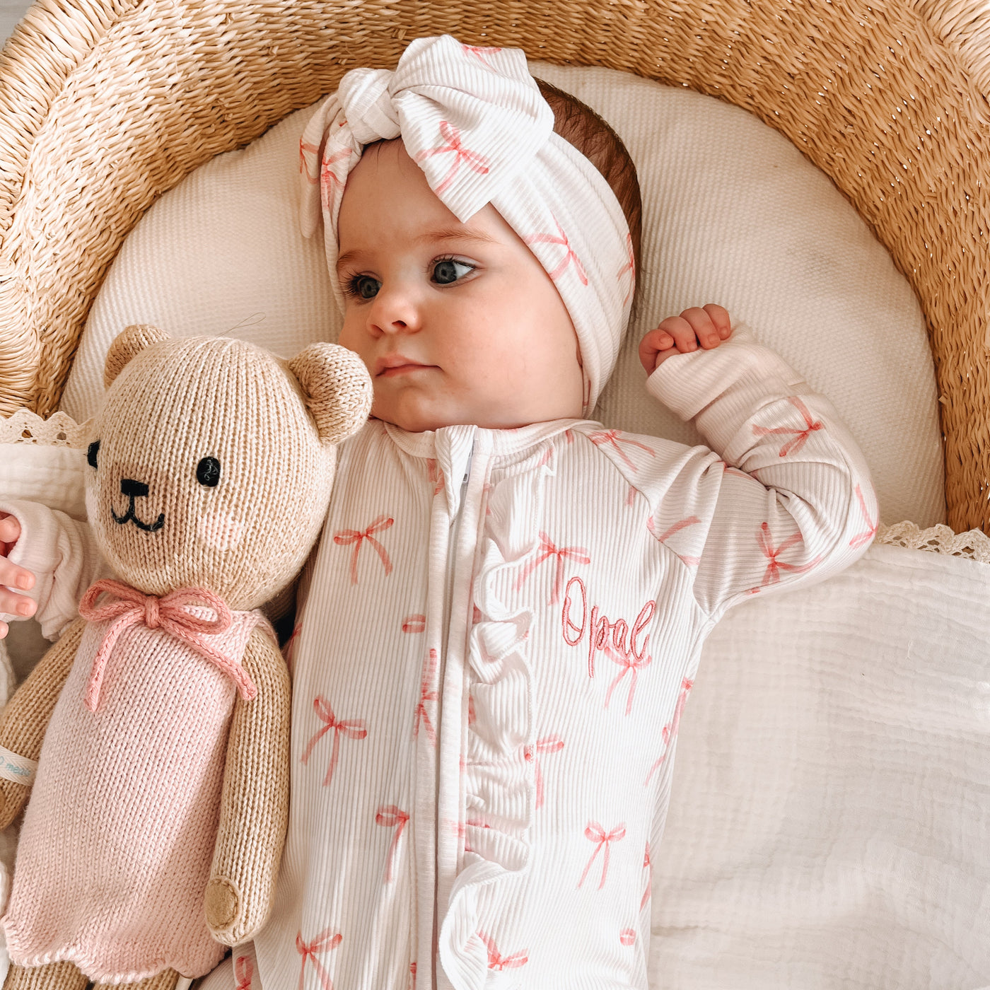 Personalised Bow Ribbed Zip Sleepsuit