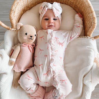 Personalised Bow Ribbed Zip Sleepsuit
