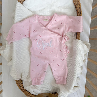 Pink Pointelle Personalised Luxury Long Romper