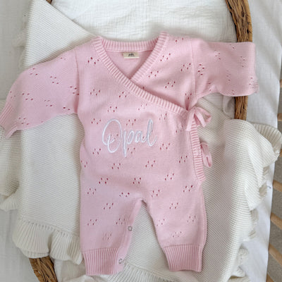 Pink Pointelle Personalised Luxury Long Romper