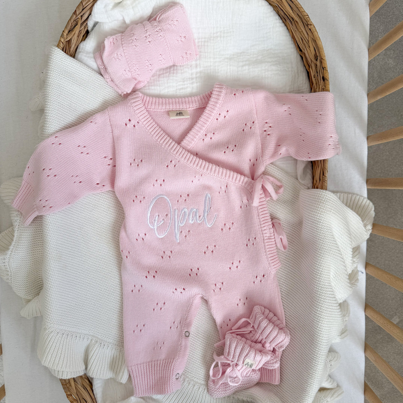 Pink Pointelle Personalised Luxury Long Romper