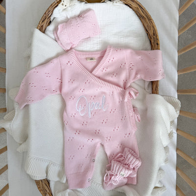Pink Pointelle Personalised Luxury Long Romper