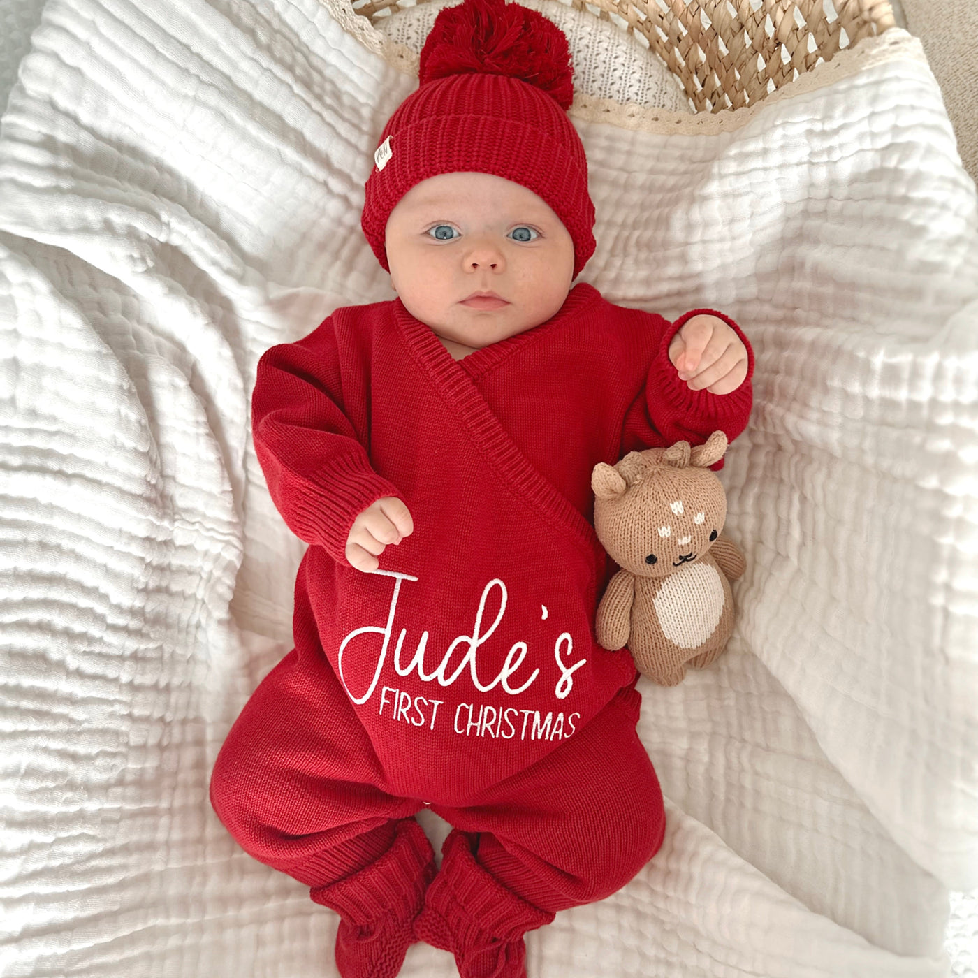 First Christmas Personalised Luxury Red Long Romper