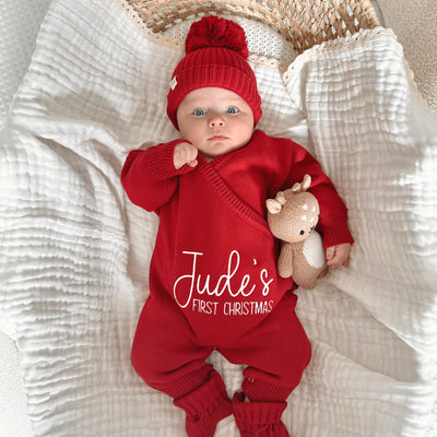 First Christmas Personalised Luxury Red Long Romper