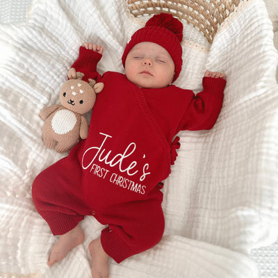 First Christmas Personalised Luxury Red Long Romper