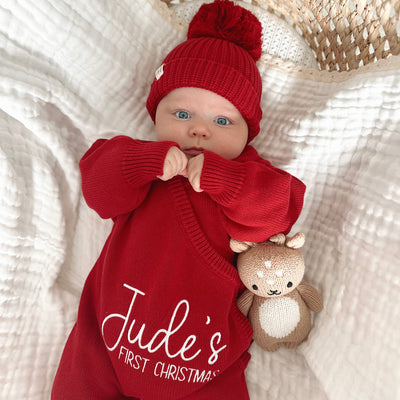 First Christmas Personalised Luxury Red Long Romper