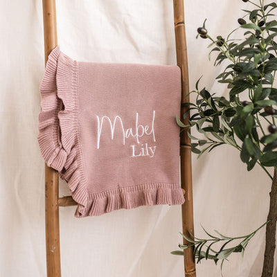 Dusty Pink Frill Personalised Blanket - PREORDER