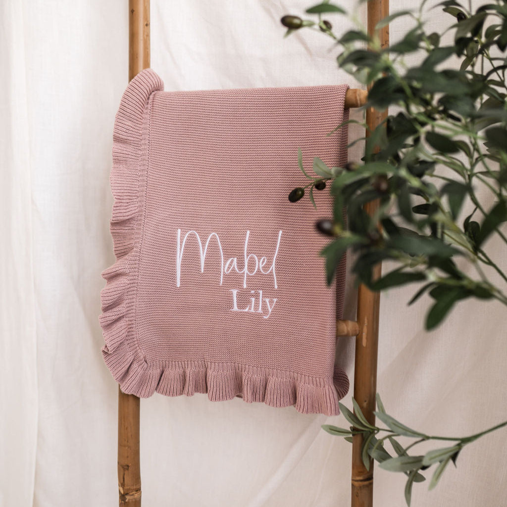 Dusty Pink Frill Personalised Blanket - PREORDER