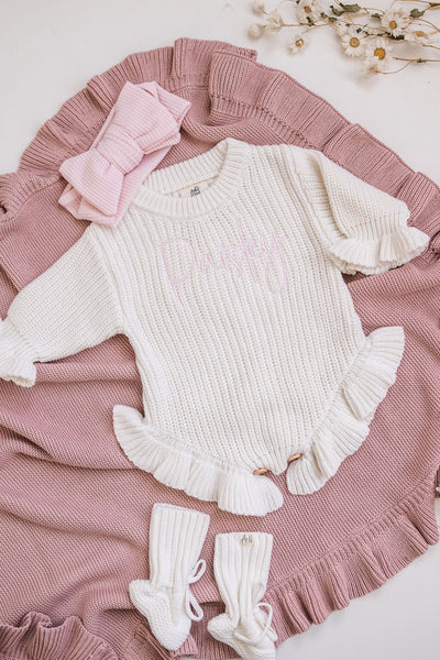Dusty Pink Frill Personalised Blanket - PREORDER