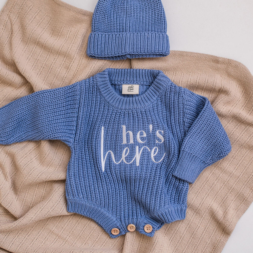 Blue Personalised Luxury Knitted Romper