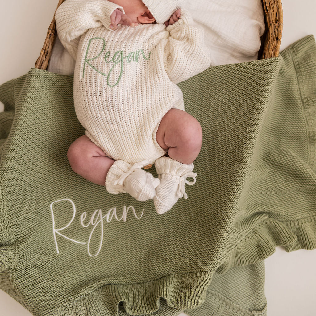 Sage Green Frill Personalised Blanket - PRE ORDER