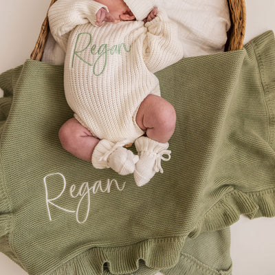 Sage Green Frill Personalised Blanket - PRE ORDER