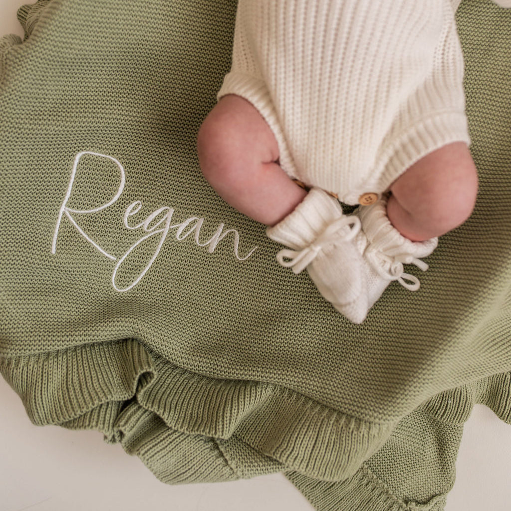 Sage Green Frill Personalised Blanket - PRE ORDER