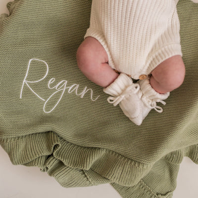 Sage Green Frill Personalised Blanket - PRE ORDER
