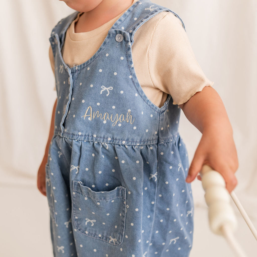 Personalised Bow Denim Dungarees