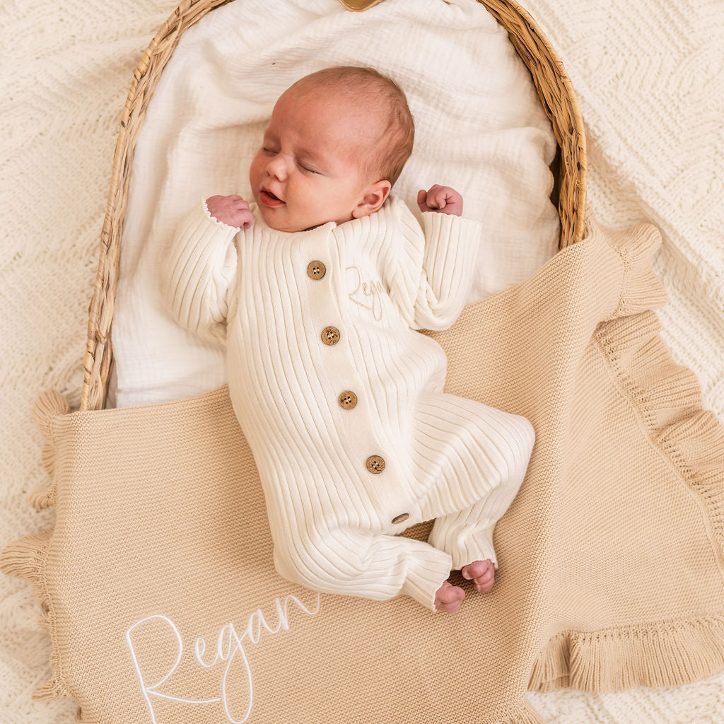 White Personalised Long Sleeve Romper - PRE ORDER
