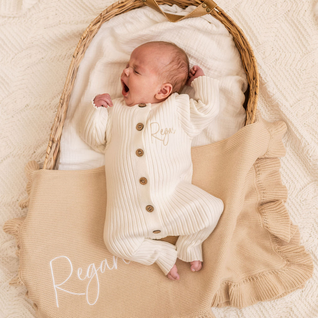 White Personalised Long Sleeve Romper - PRE ORDER