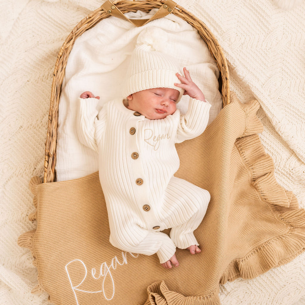 White Personalised Long Sleeve Romper - PRE ORDER