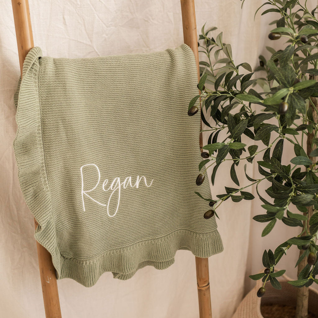 Sage Green Frill Personalised Blanket - PRE ORDER