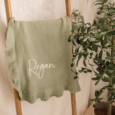 Sage Green Frill Personalised Blanket - PRE ORDER