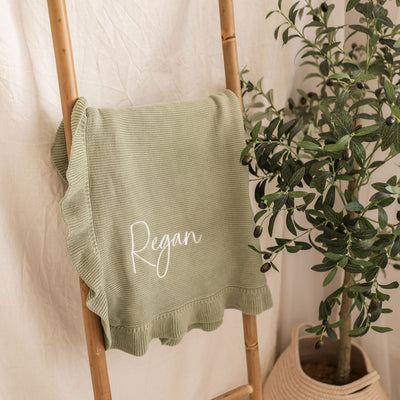 Sage Green Frill Personalised Blanket - PRE ORDER