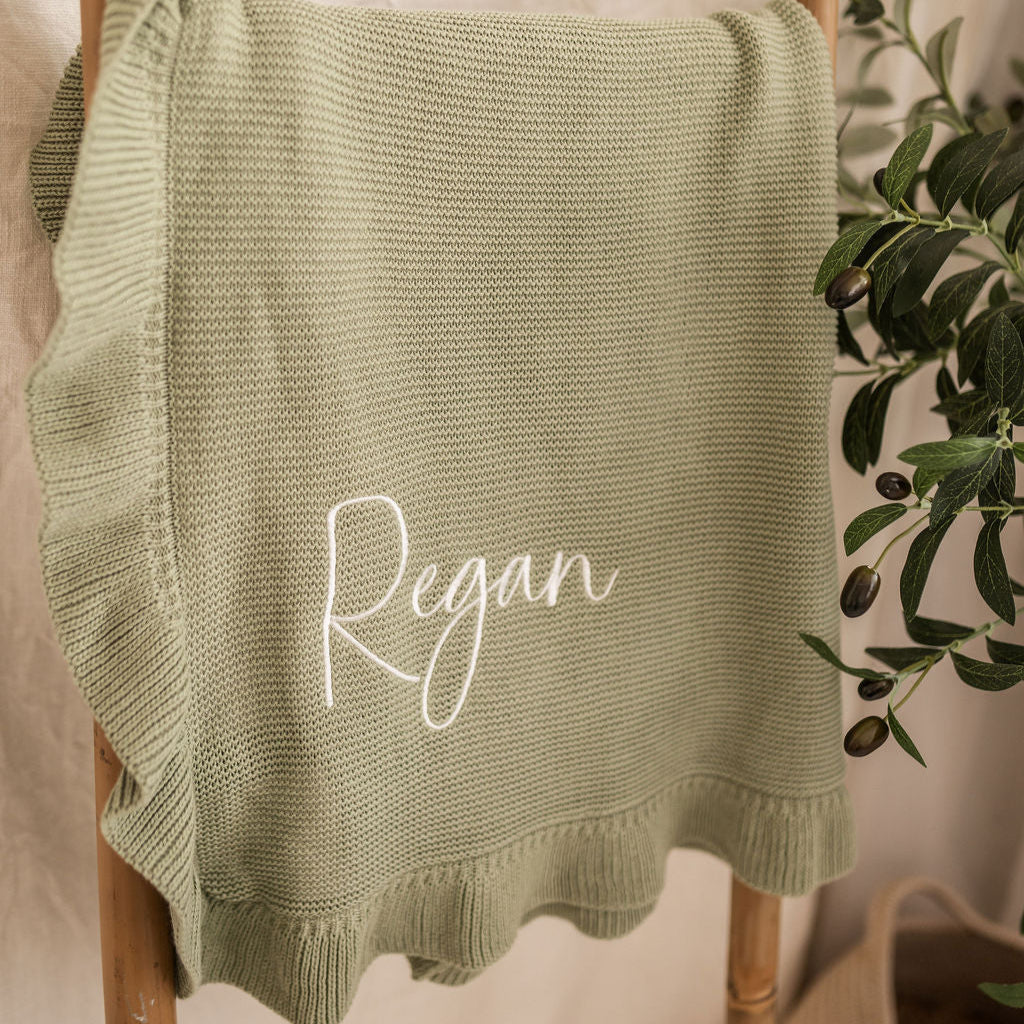 Sage Green Frill Personalised Blanket - PRE ORDER