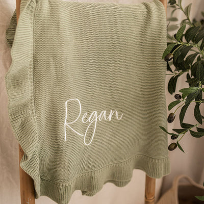 Sage Green Frill Personalised Blanket - PRE ORDER