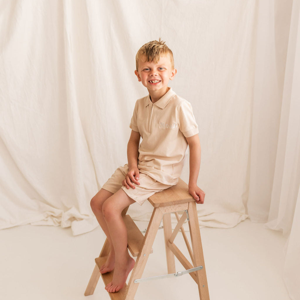 Nude Zip Up Polo Personalised Short Set