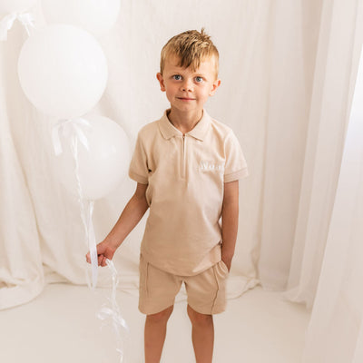 Nude Zip Up Polo Personalised Short Set