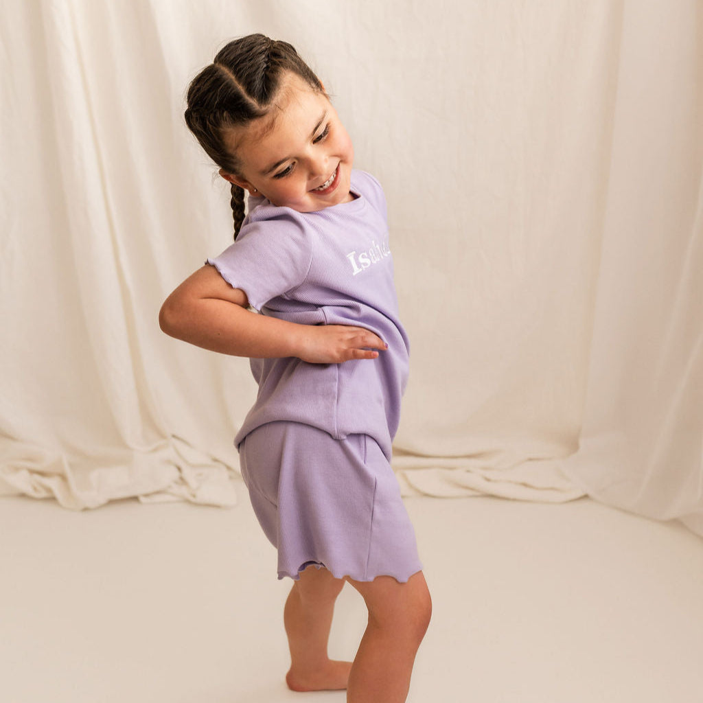 Purple Ribbed Personalised Short Set