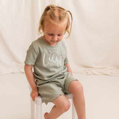 Sage Green Ribbed Personalised Short Set