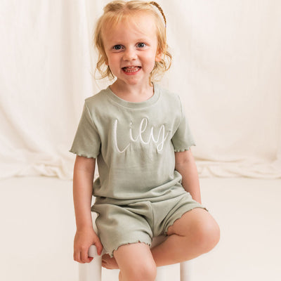 Sage Green Ribbed Personalised Short Set