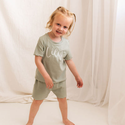 Sage Green Ribbed Personalised Short Set