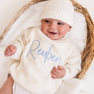 White Script Personalised Knitted Jumper - PRE ORDER