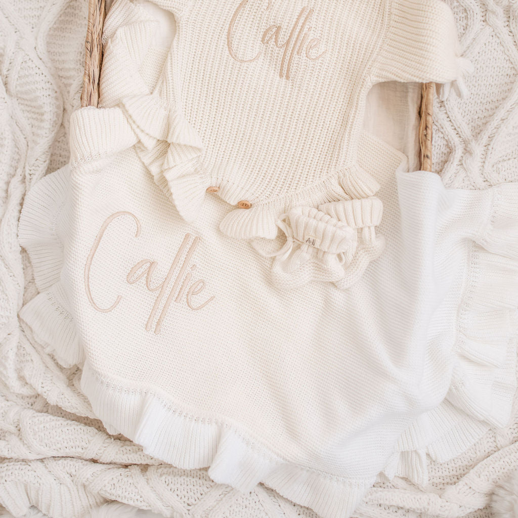 White Frill Personalised Blanket  - PREORDER