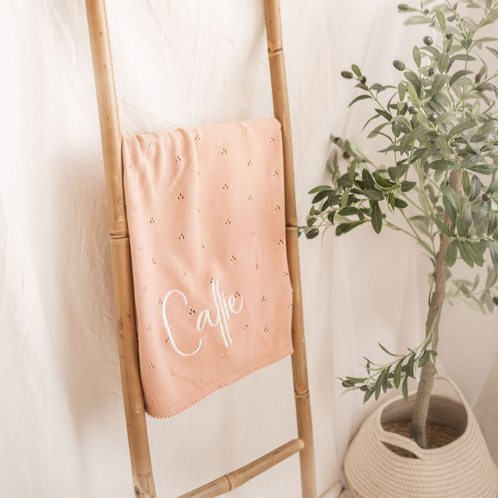Pink Pointelle Personalised Baby Knit Blanket