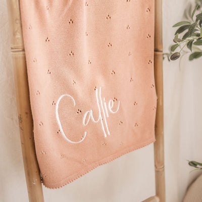 Pink Pointelle Personalised Baby Knit Blanket
