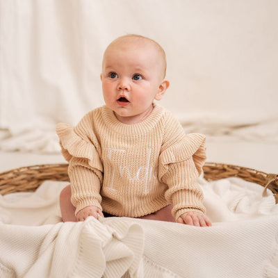 Beige Personalised Frill Sleeve Knitted Jumper
