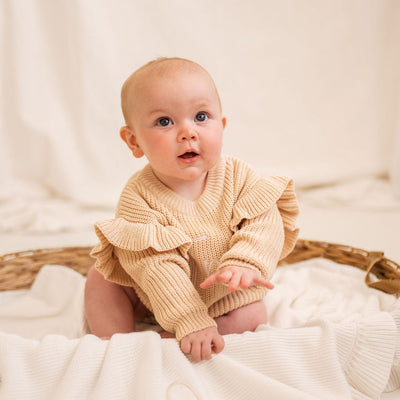Beige Personalised Frill Sleeve Knitted Jumper